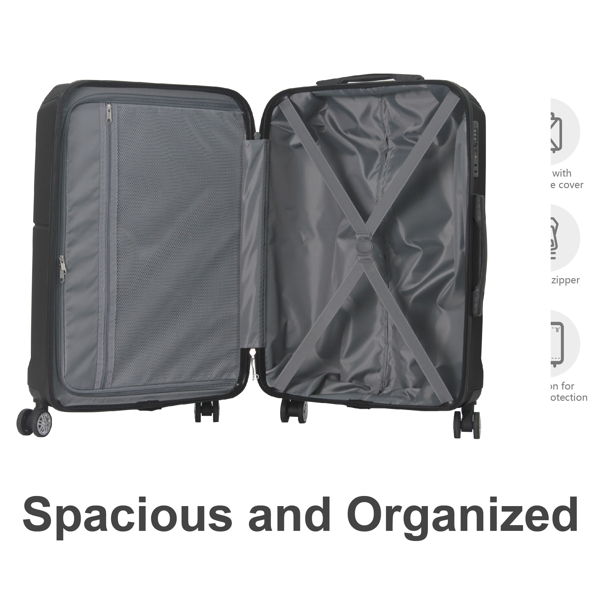 BLACK 3-Piece Premium ABS Luggage Set-20", 24", And 28" Suitcases With Multi-Position Handle, Silent Spinner Wheels, And TSA-Approved Lock-Durable, Stylish, And Spacious Travel Gear_voghion.com